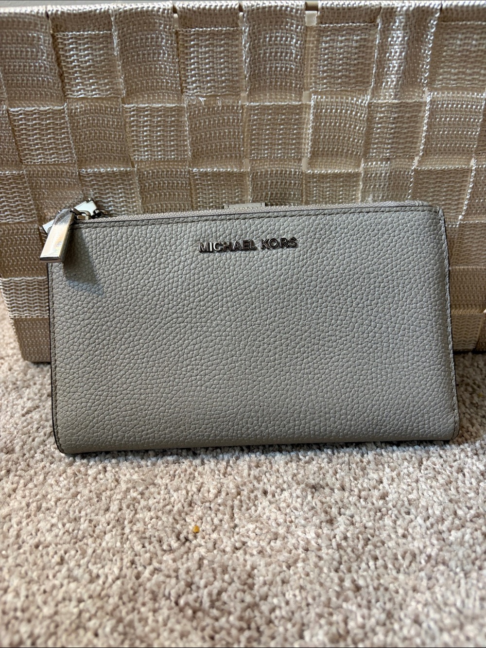 Michael Kors Pebbled Leather Wristlet - Gray with Silver Hardware